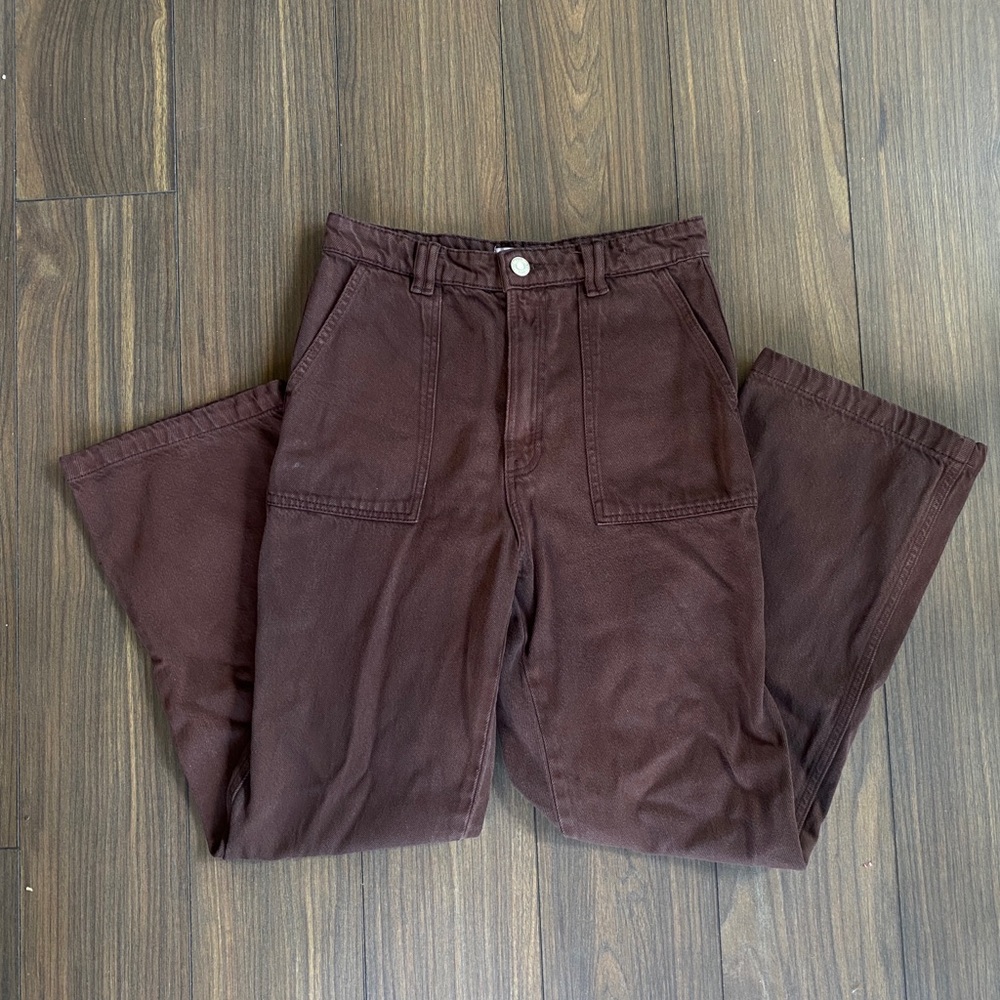 Zara Chocolate Brown denim wide leg Trousers